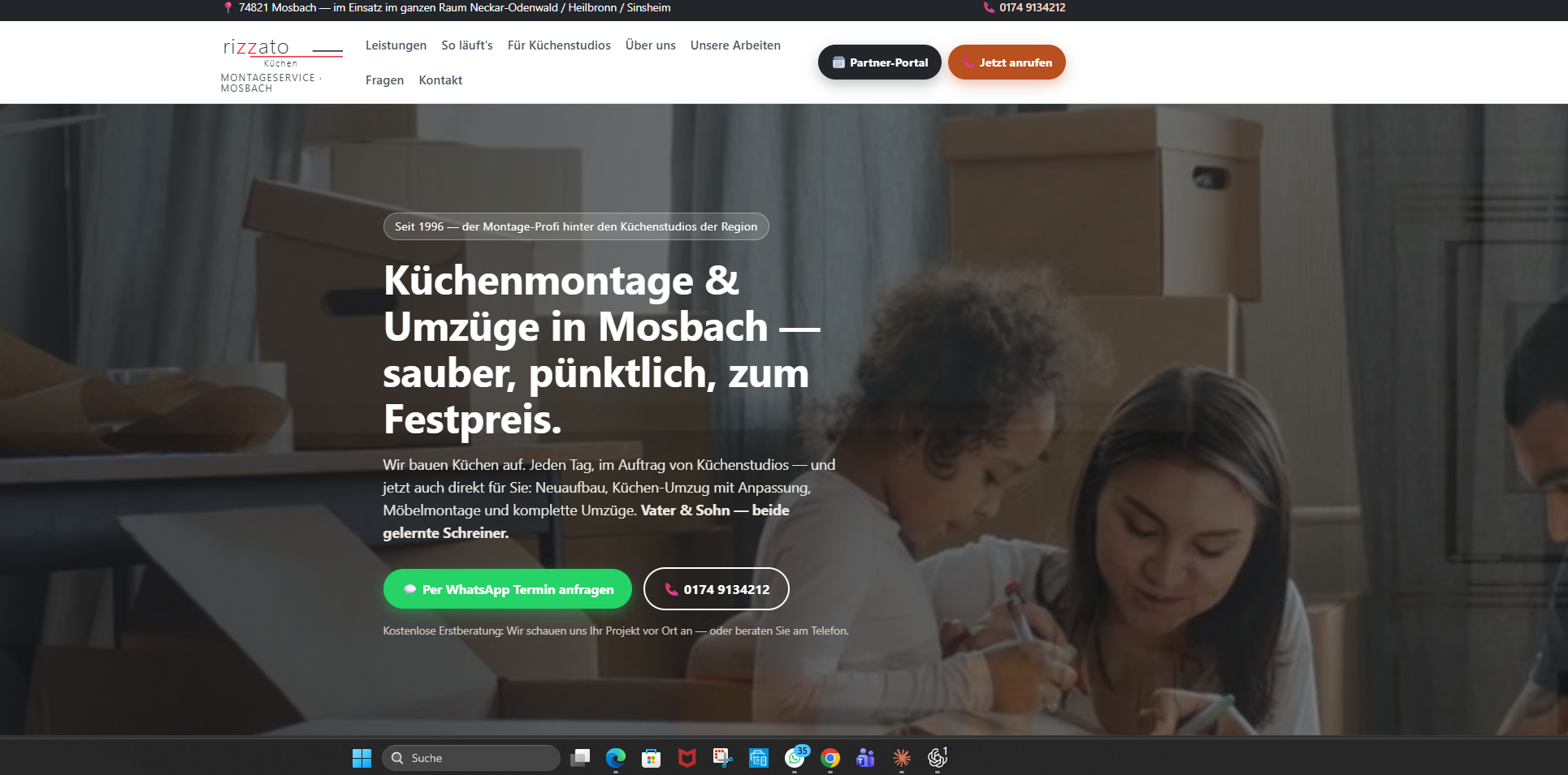 Projektansicht der Homepage von Rizzato Küchen